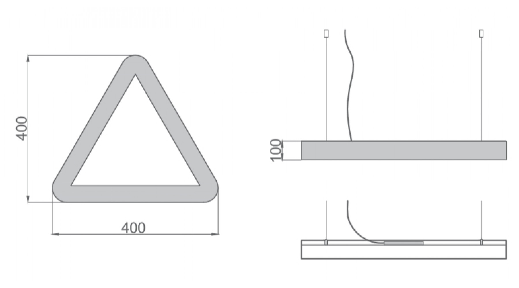 Треугольный светодиодный светильник SUN Triangle SE - 400x356х100мм S=80мм, 24Вт, 2200Лм, IP20