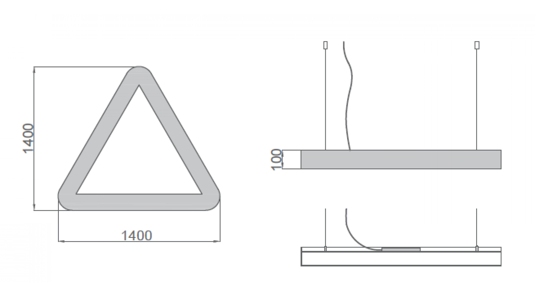 Треугольный светодиодный светильник SUN Triangle SE - 1400x1246х100мм, 104Вт, 9500Лм, IP20